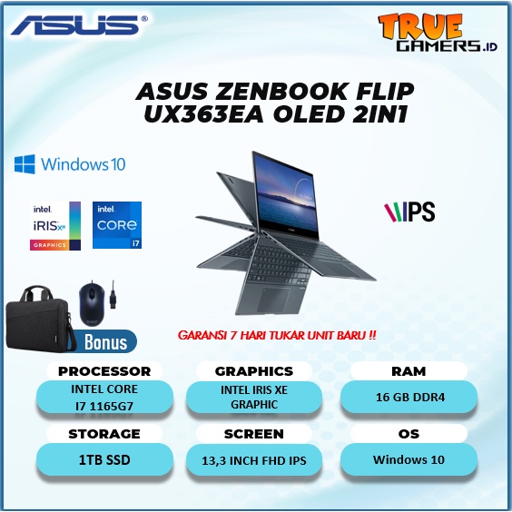 ASUS ZENBOOK FLIP UX363EA OLED 2IN1 TOUCH i7 1165G7 16GB 1TBSSD W10 13.3FHD