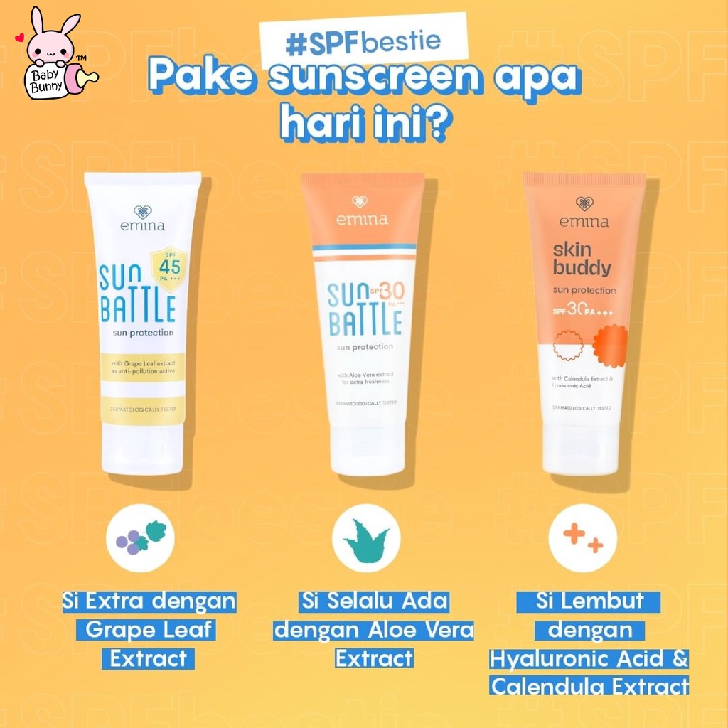 ❤ BELIA ❤ EMINA Sun Protection SPF 30 PA+++ 60mL | Emina Sun Battle SPF 45 | 30 PA+++ 30mL Sunscreen Skin Buddy