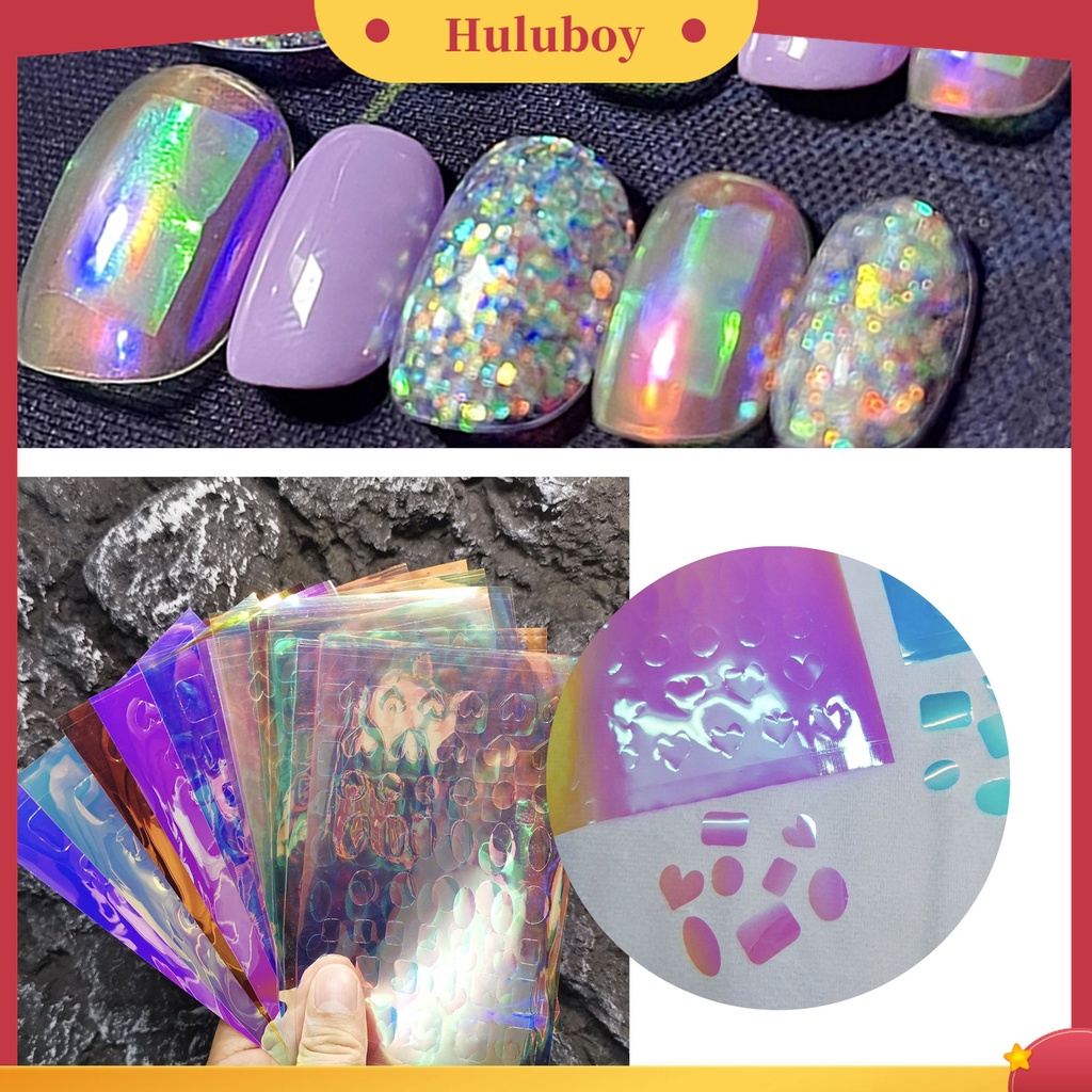 Huluboy Huluboy♡ 11pcs / Set Stiker Kuku Efek Aurora Foil Warna-Warni Untuk Dekorasi Manicure