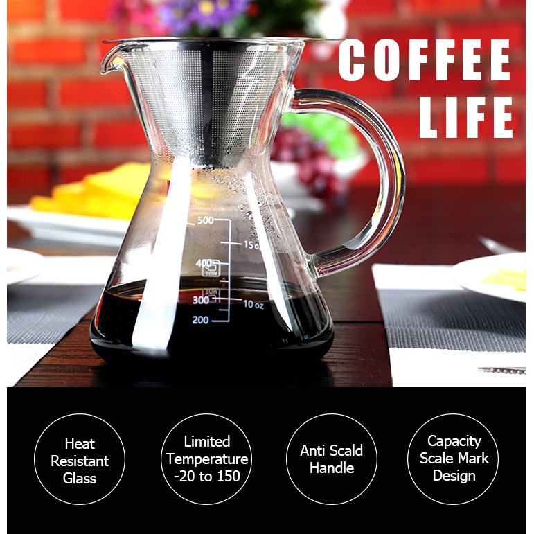 Coffee Maker Pot V60 Teko Kopi Barista 600ml with Filter