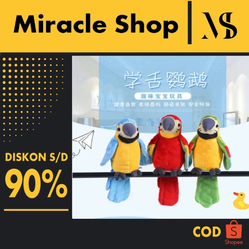 ⭐[COD]✔ BONEKA BURUNG BEO VIRAL/ PARROT PENIRU SUARA / BURUNG BEO BISA BICARA/ BONEKA TALKING BIRD