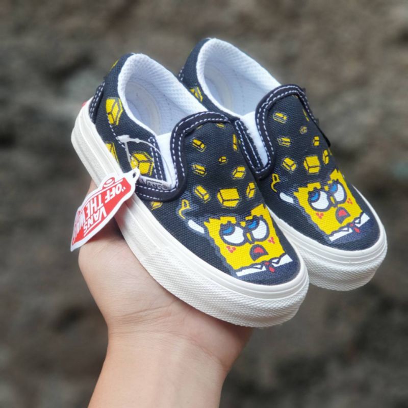 SEPATU ANAK VANS SLOP SPONGEBOB HITAM/CREAM LAKI PEREMPUAN MURAH