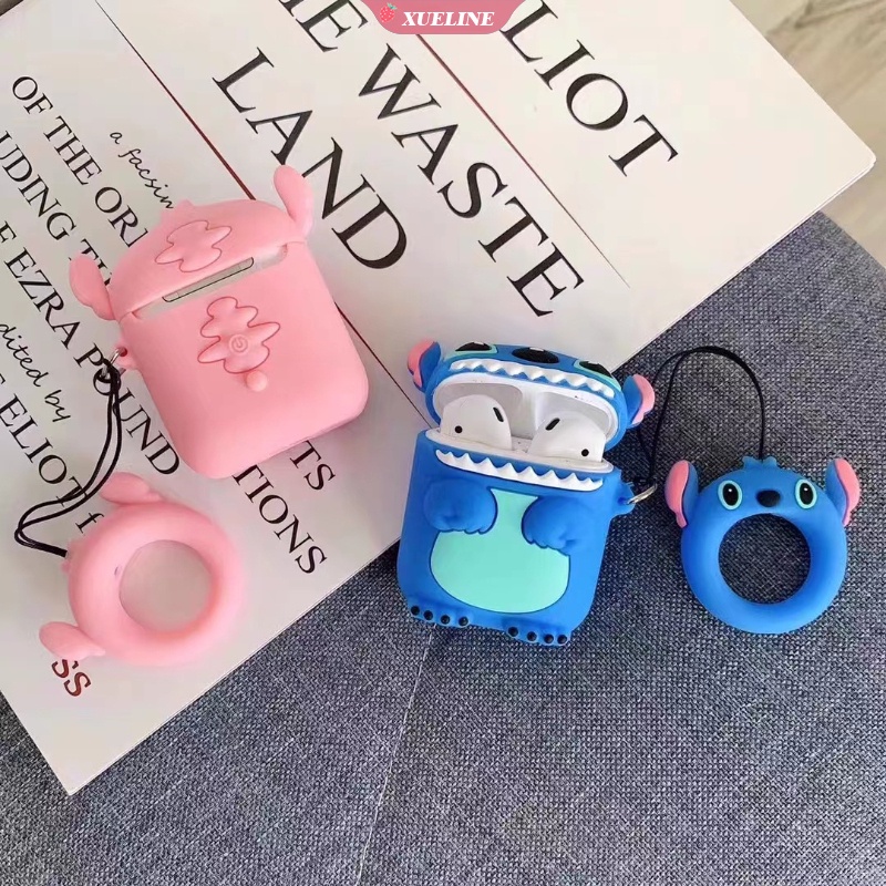 Cover Pelindung Bahan Silikon Motif Kartun Stitch Untuk AirPods 1 2