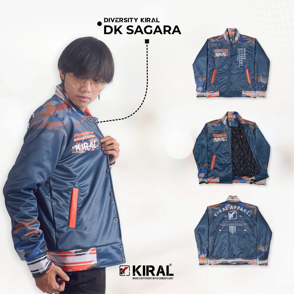 JAKET BASEBALL VARSITY - DIVERSITY JACKET KIRAL - SAGARA BLUE ORANGE