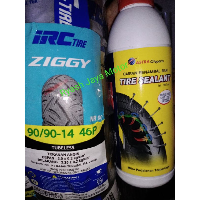 Ban tubeless IRC Ziggy 90/90-14 + pentil + Cairan tubeless for Vario/Scoopy/Beat Esp/F1/Mio J/Mio M3/Genio/Beat new 2022/Mio J/Soul GT 125/Mio S/Z/dll