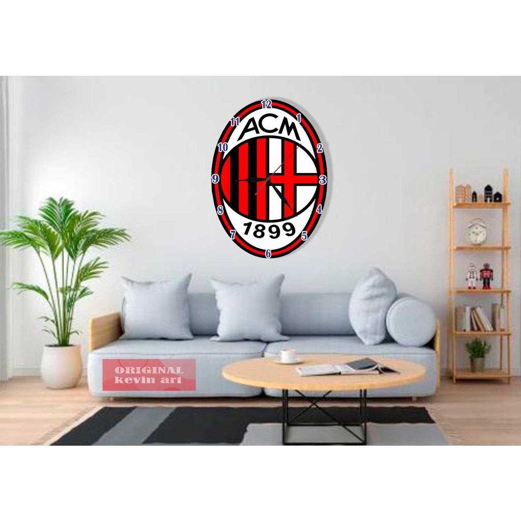 JAM DINDING KAYU UNIK KARAKTER GAMBAR MOTIF ACMILAN VINTAGE MURAH