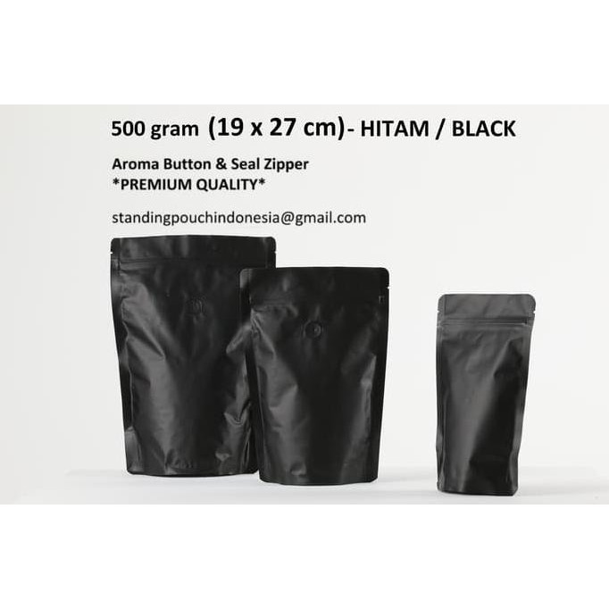 

Kemasan Kopi Standing Pouch 500g (VALVE + ZIPPER) HITAM *PREMIUM*