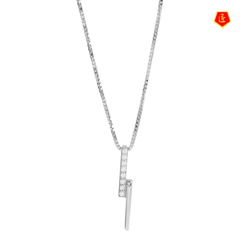 [Ready Stock]S925 Silver Diamond Geometric Long Strip Necklace Female Niche Ins Fashion