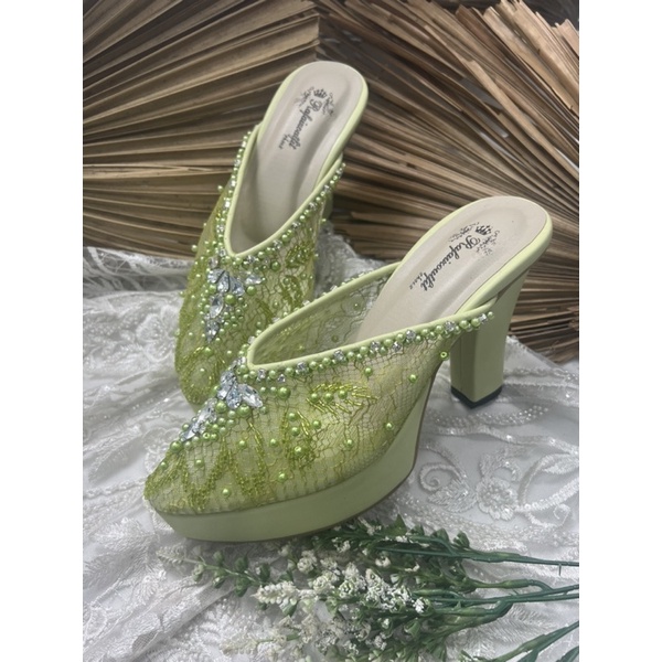 sepatu pesta wanita wedding alena hijaulime 10cm tahu