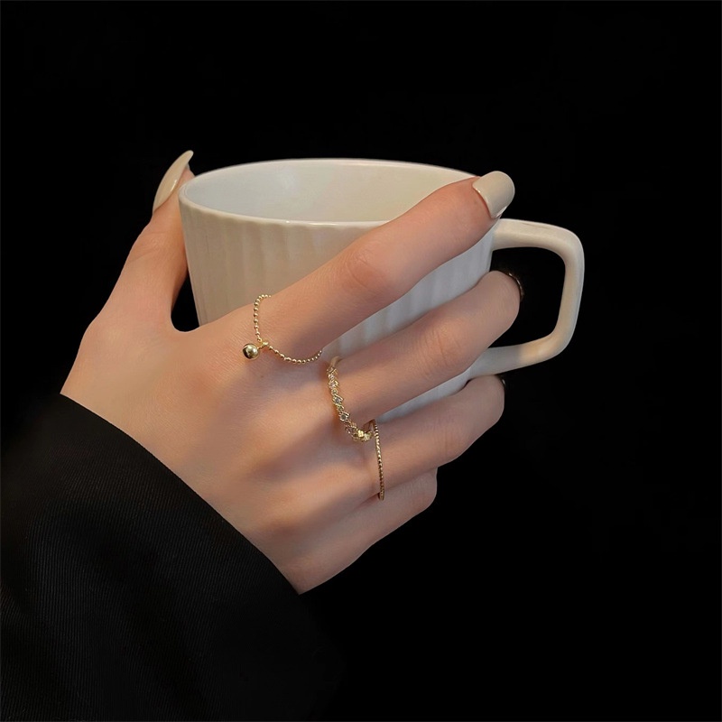 Set Cincin Model Terbuka Desain Geometrik Bahan Logam Gaya Retro Untuk Wanita