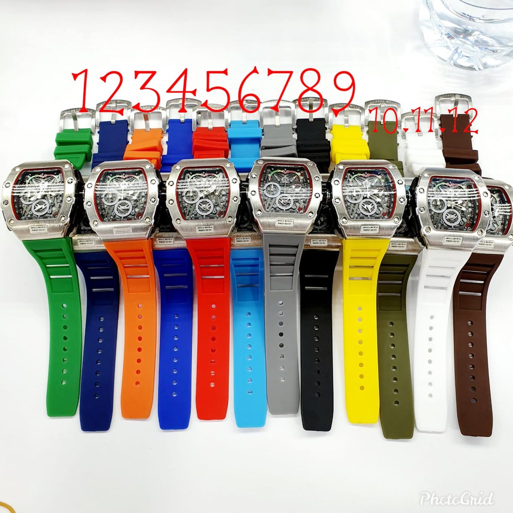 JAM TANGAN COWOK KEREN RM CHRONOGRAPH BODY HITAM DAN SILVER