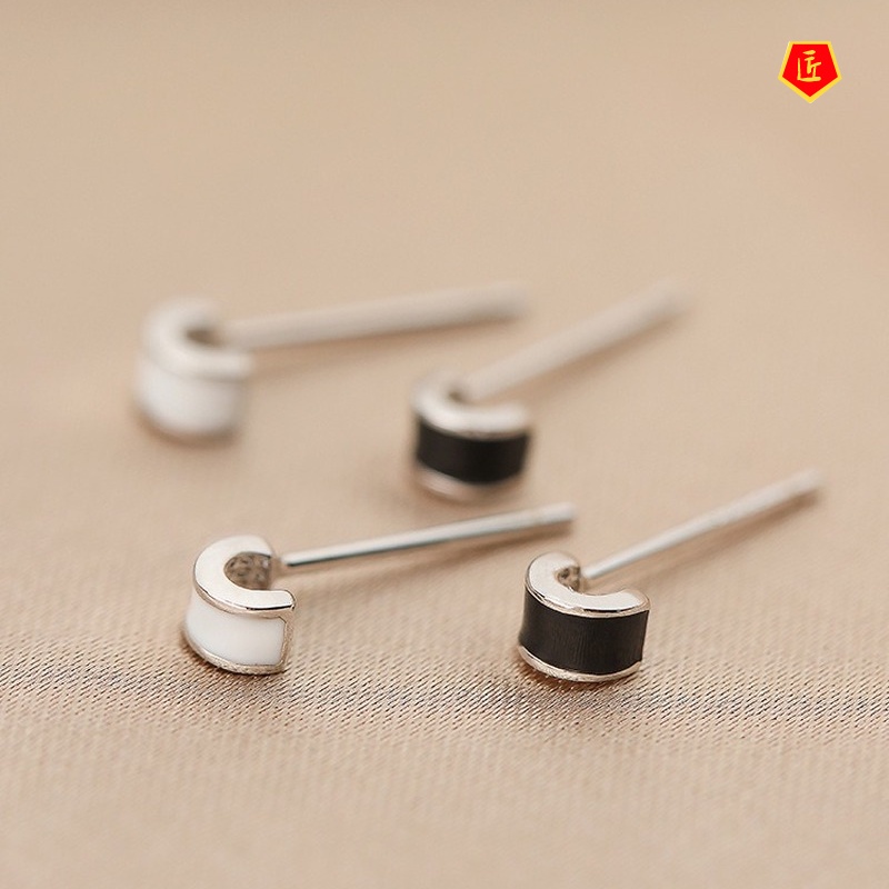 [Ready Stock]Female S925 Silver Compact Black Stud Earrings