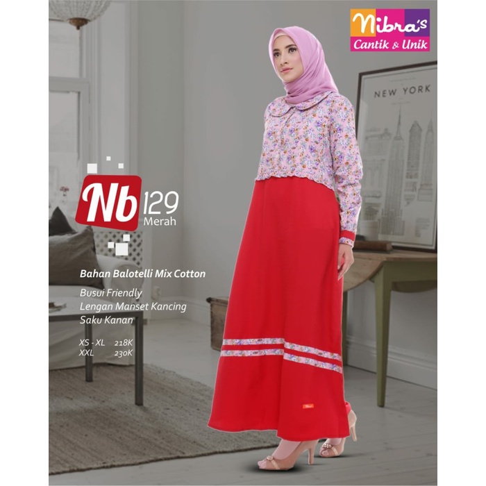 PREMIUM GAMIS NIBRAS NB 129 KATUN JEPANG DAN BALOTELI MERAH MOTIF BUNGA BUSUI