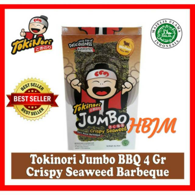 

SNACK TOKINORI JUMBO RASA BBQ 4 GR BOX ISI 20 CRISPY SEAWEED BARBEQUE HALAL