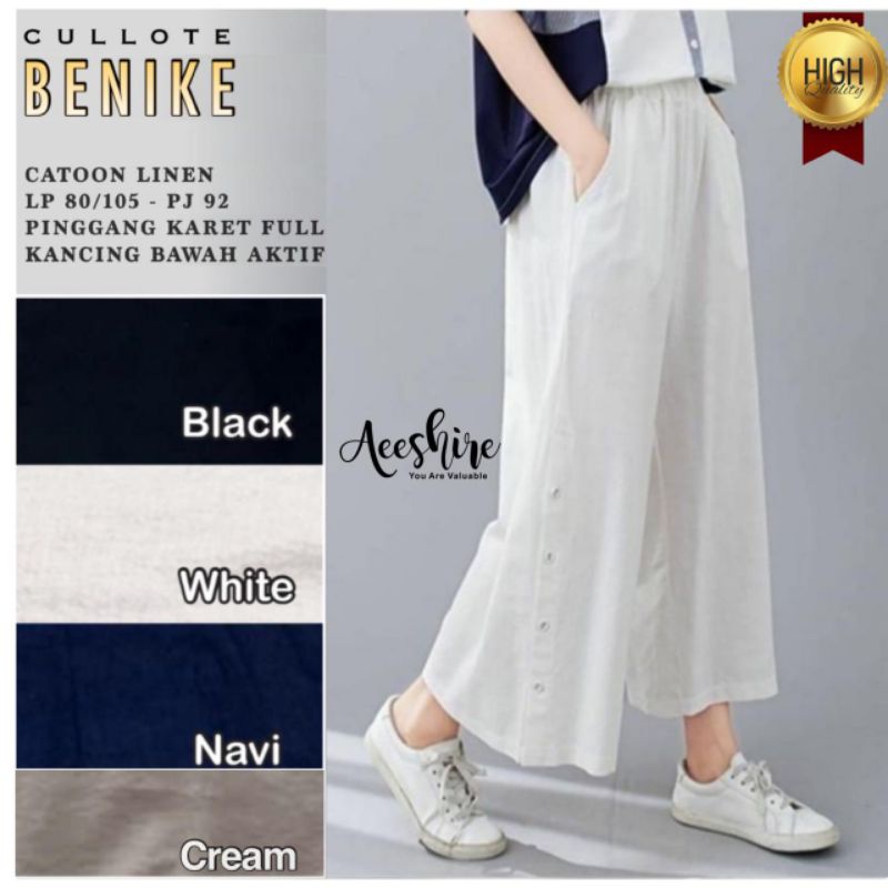 CELANA KULOT BENIKE JUMBO BAHAN LINEN RAMI KANCING BELAH SAMPING CELANA CULOTTE PANJANG WANITA CEWEK POTONGAN LEBAR LONGGAR KEKINIAN TERBARU HIGHWAIST PREMIUM