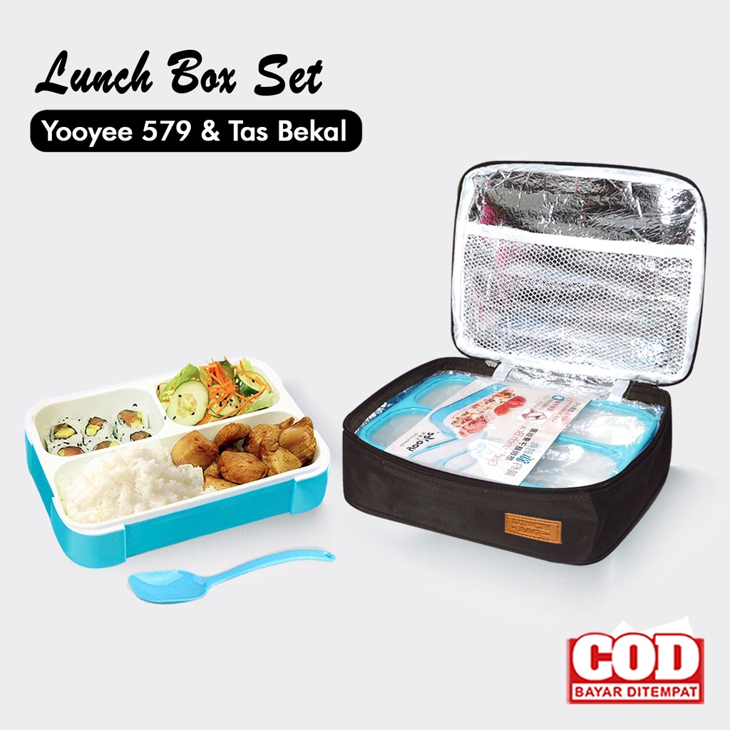 Set kotak makan dan tas bekal Lunch box yooyee Big 1000ml kotak makan anti bocor lunch bag anti air