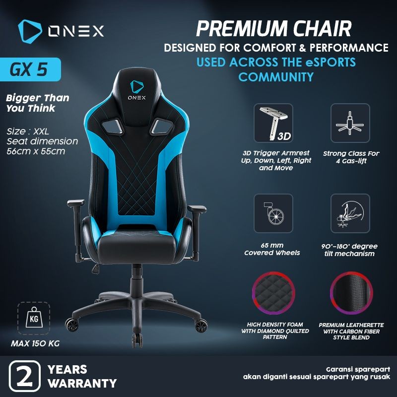 Kursi Gaming ONEX GX5 Premium Quality Gaming Chair Kursi - BLUE