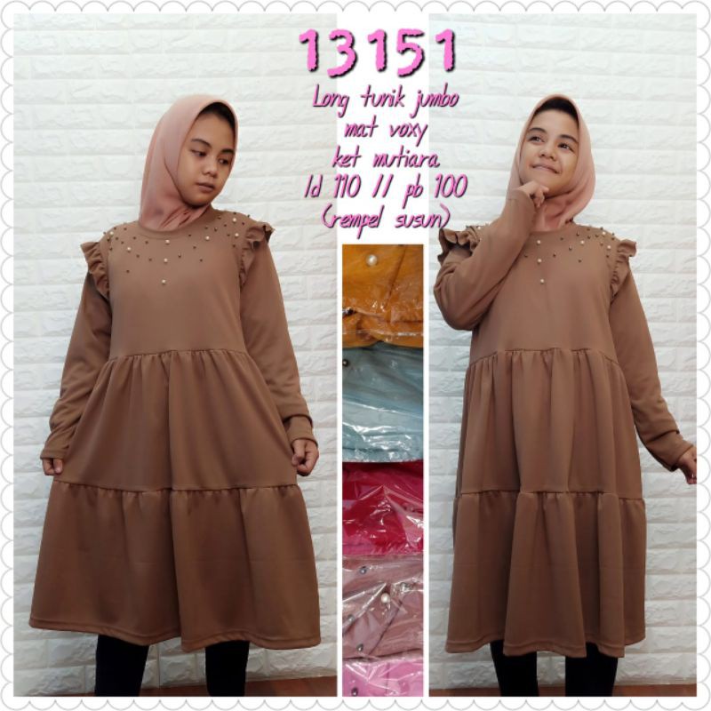 Setelan blouse busui mutiara + celana motif polos bahan voxy (kode 13119)