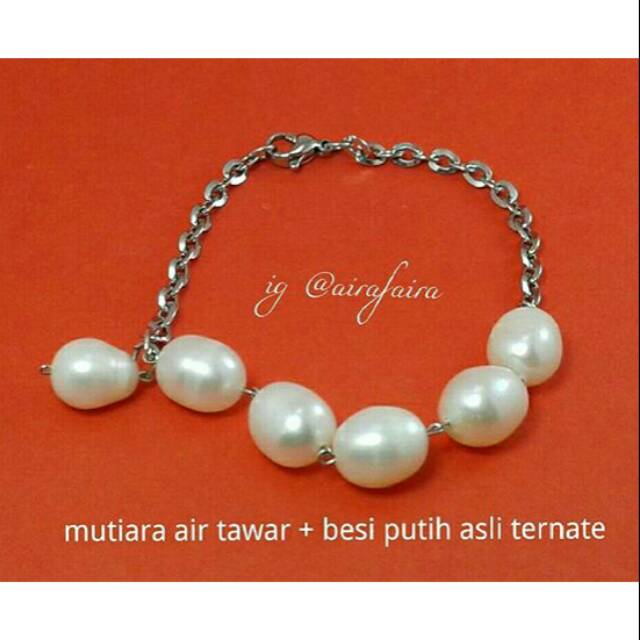  Gelang  besi  putih  mutiara air tawar Shopee Indonesia