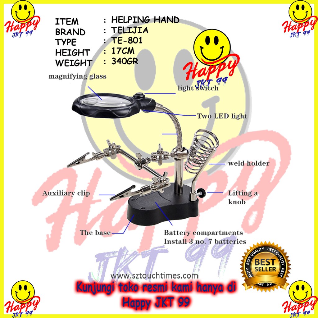 [ HAPPY JKT 99 ] Kaca Pembesar Penjepit PCB + Lampu Holder 3.5x 12x AAA PENJEPIT PCB &amp; KACA PEMBESAR &amp;DUDUKAN SOLDER TELIJIA TE-801 ORIGINAL