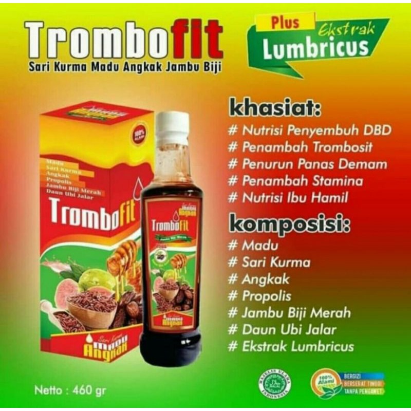 Trombofit Madu Sari Kurma Angkak Jambu Biji Merah Untuk Typus, DBD &amp; Menaikkan Trombosit