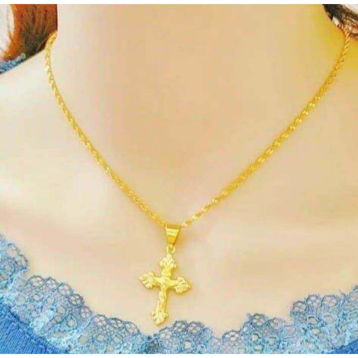 Aksesoris Jewelry Kalung salib wanita emas titanium asli anti luntur