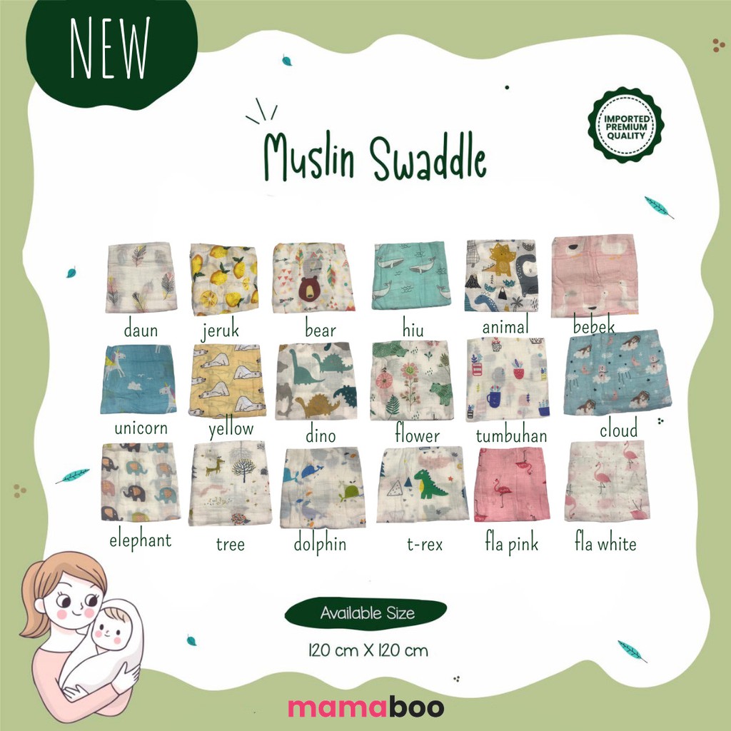 Muslin Swaddle Cotton Bamboo / Bedong bayi bahan katun bamboo 120x120