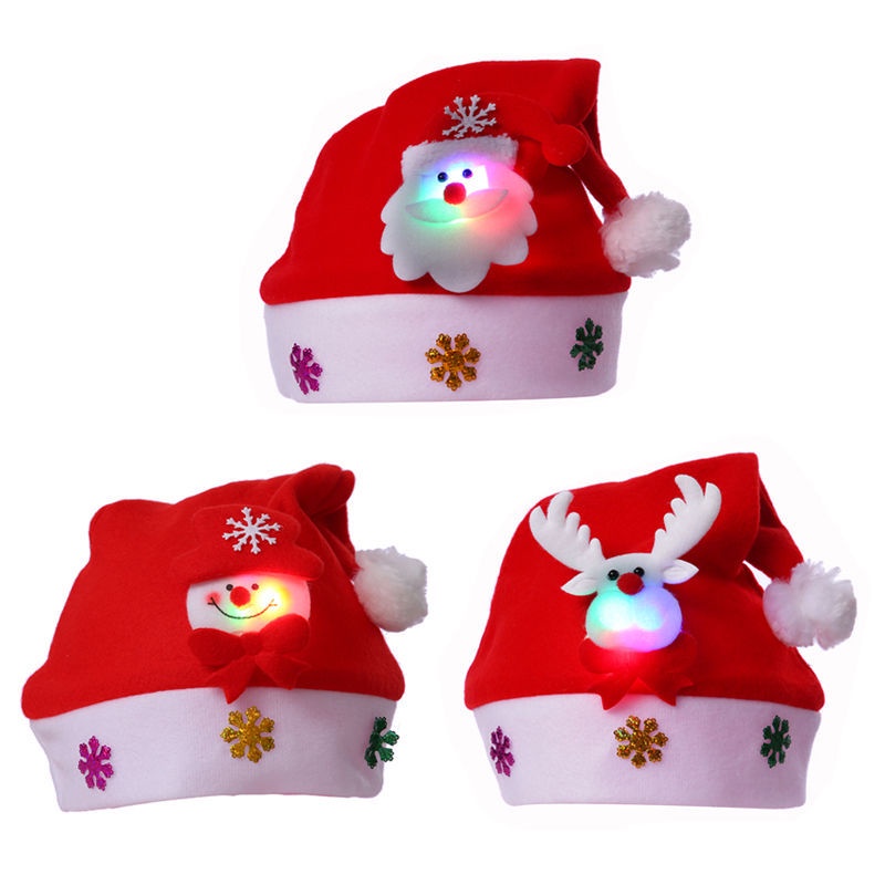 Topi Santa Claus Dengan Lampu LED Untuk Dekorasi Natal