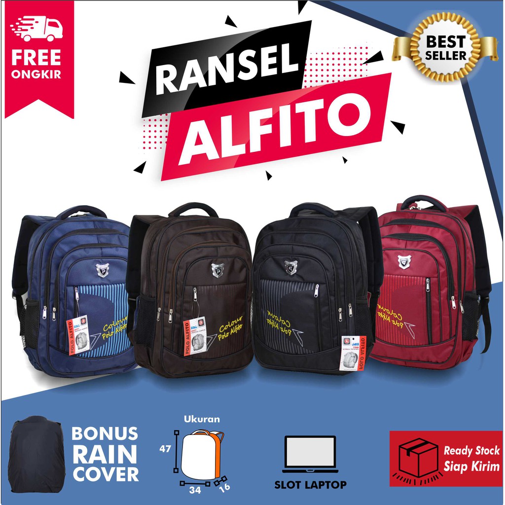 Tas Ransel Murah Alfito Colour Sekolah SMP SMA Kuliah Kerja Backpack Laptop Fashionable Tebal Kuat