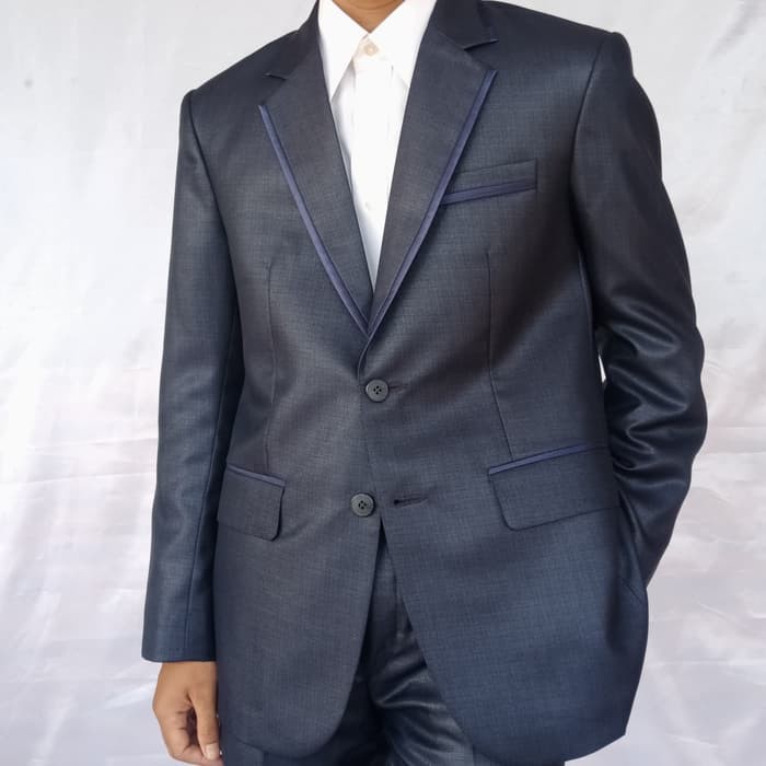 Setelan Jas Celana Formal Resmi Pengantin Bahan Semi Wool Warna Navy |  Shopee Indonesia