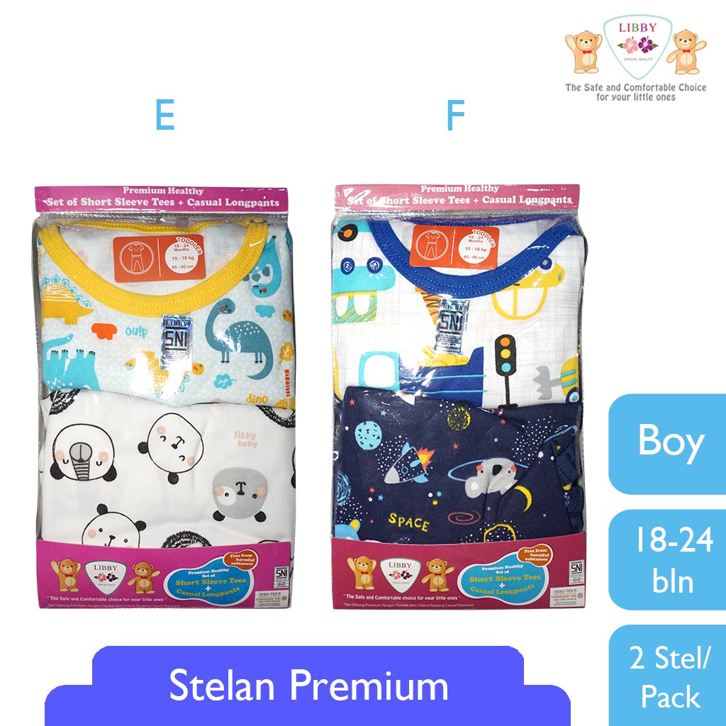 LIBBY Stelan Short Slevee Tees dan Casual Longpants 18 - 24 bulan BOY (1 pack) RANDOM-3