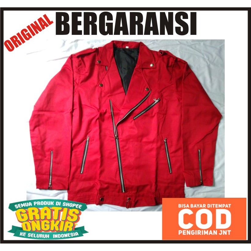 JAKET WERPAK RAMONES PUNK DOUBLE KERAH ORIGINAL ROCK AND ROLL MERAH ORIGINAL PRIA WANITA UNISEX