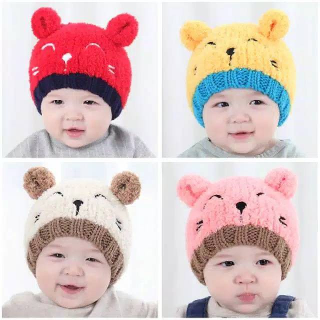 CHUBBI 9 Topi Anak Rajut Wol 3D Smiley Face