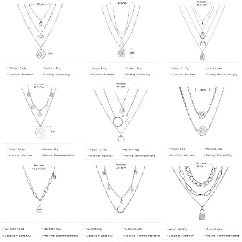 [ACKER] 20-Jenis Mode Korea Multilayer Kalung Perak Wanita Kristal Huruf Liontin Kalung Rantai Kalung Perhiasan Aksesoris Hadiah