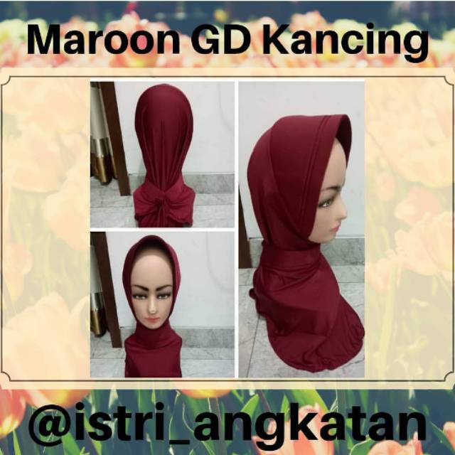 Jilbab Maroon Garis Dua Kancing