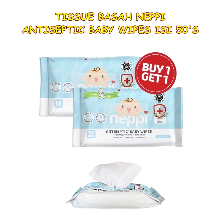 PERA384 TISSUE BASAH NEPPI ANTISEPTIC BABY WIPES ISI 50'S BELI 1 GRATIS 1