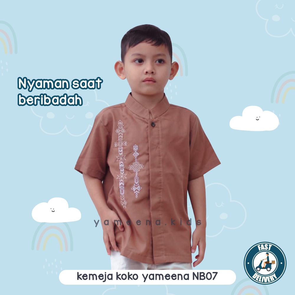 Yameena Kids Baju Kemeja Lengan Pendek Koko Muslim Bordir Anak Laki Laki Kode NB07 By Yameenakids