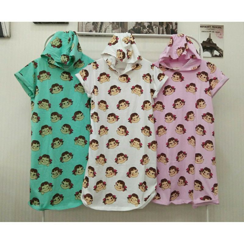 Dress Daster Homewear Sweater Hoodie Crewneck Katun Lengan Pendek Milky Peko Chan Oreenjy