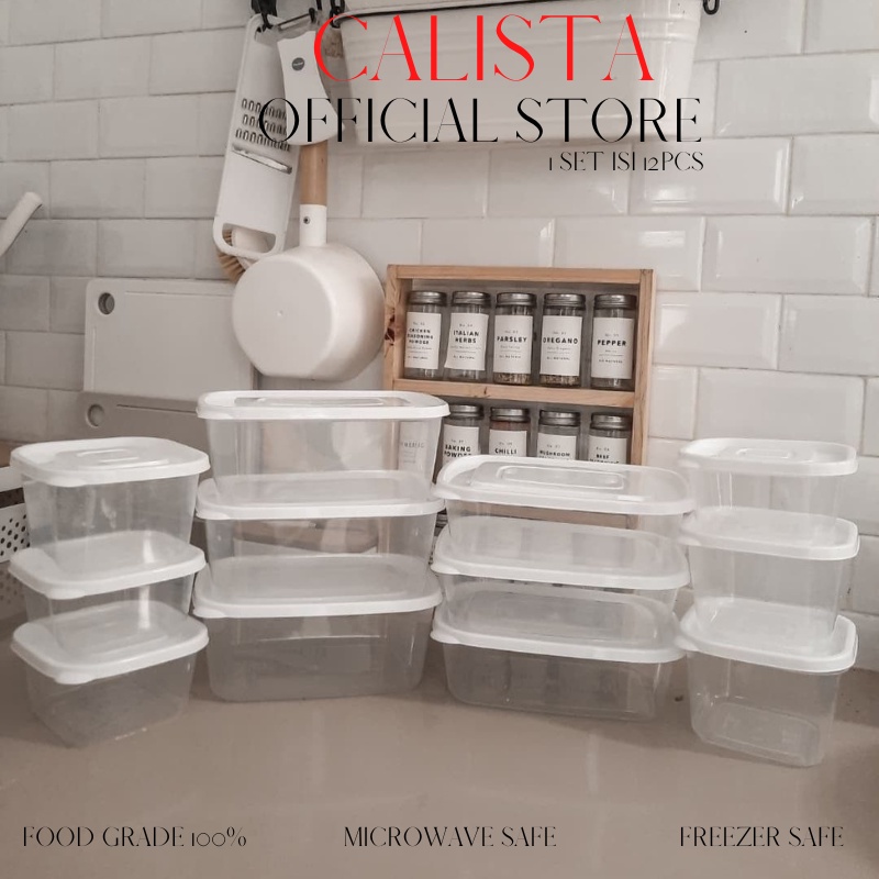 FOOD KONTAINER/CONTAINER SET - TOPLES KOTAK CALISTA RUMOI BENING SEALWARE 1 SET ISI 12PCS - TEMPAT WADAH PENYIMPANAN MAKANAN BUAH SAYUR DIKULKAS - FOOD PREPARATION STORAGE SET - TOPLES KULKAS SET - TOPLES KUE KERING LEBARAN 1 SET