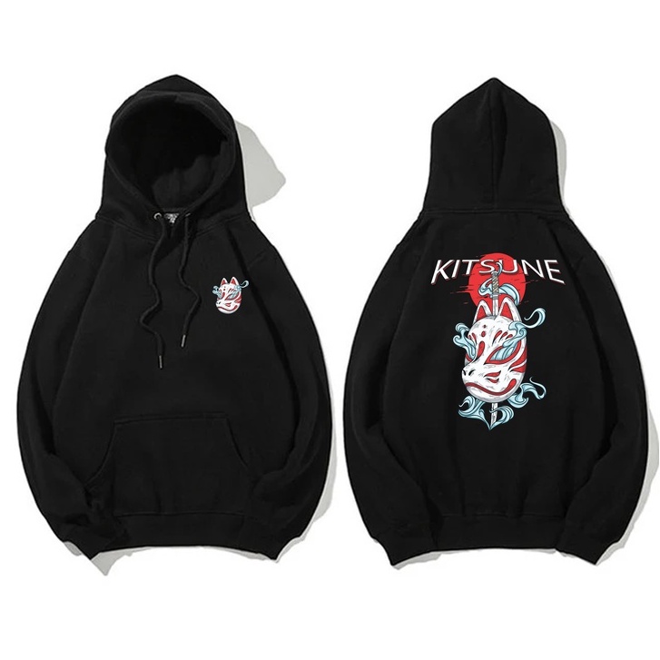 Hoodie Kitsune Sweater Pria Fleece Size M - XXL