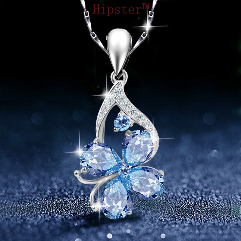 New Hot Selling Trend Natural Sapphire Four-Leaf Clover Pendant Flower Necklace