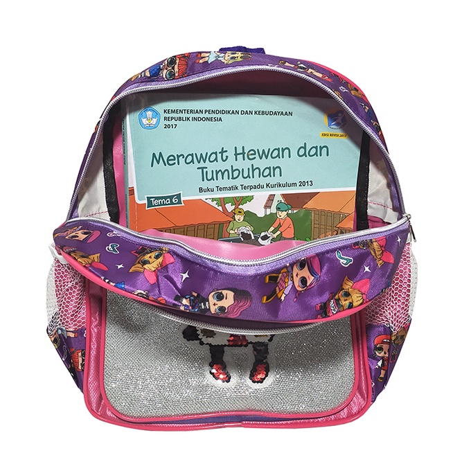 Tas Ransel Sekolah Anak Perempuan Sequin karakter FROZEN Usap Paud / Tk