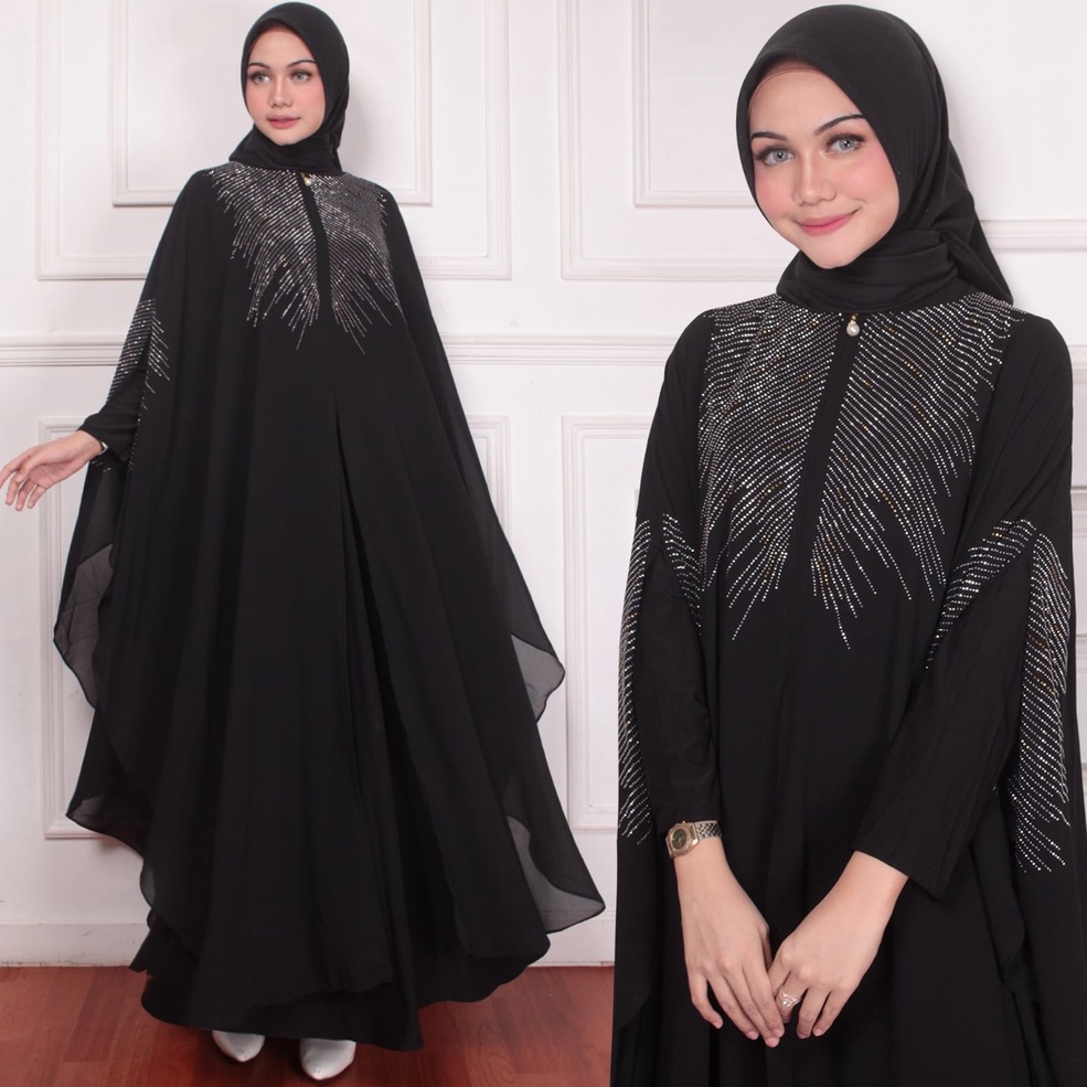 FASHION MUSLIM // KAFTAN HITAM FULL PAYET QUALITY PREMIUM // GAMIS PESTA KONDANGAN MEWAH DAN ELEGAN 