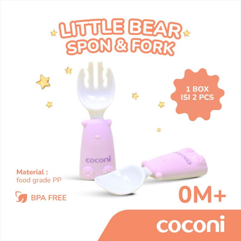 Coconi Little Bear Fork &amp; Spoon Set / Sendok Garpu Bayi BLW