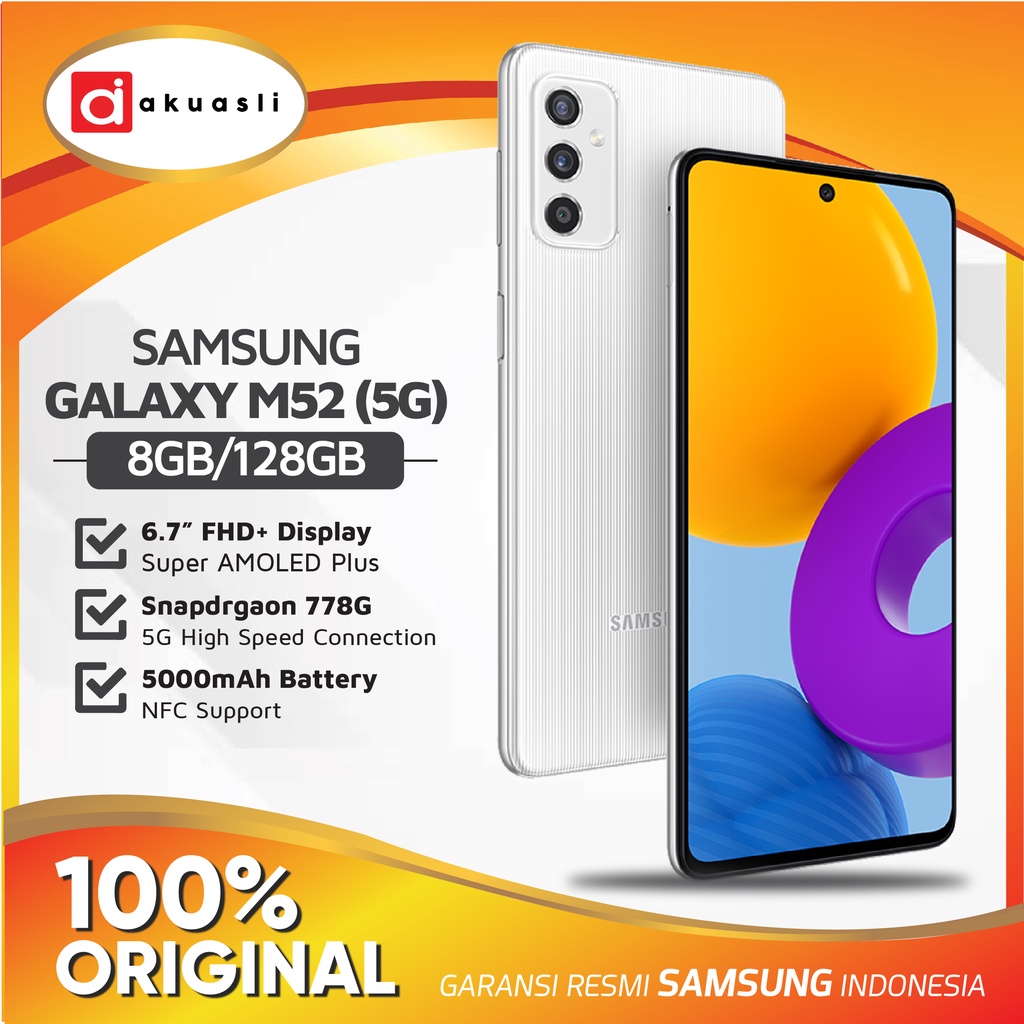 Samsung Galaxy M52 5G 8/128 GB RAM 8 ROM 128GB Handphone Hp Smartphone Android Original Garansi