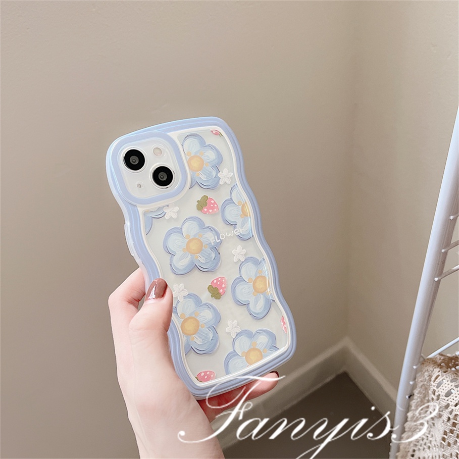 Redmi 12C A1 10C 10A 10 9 9A 9C 9T Note 11 Pro+ 11s 11 10s 10 9s 9 8 Pro Xiaomi Poco X4Pro X3 Pro X3NFC M3 M4 F3 Mi 11 Lite 10TPro Strawberry flower wavy edge Phone Case Clear Soft Cover