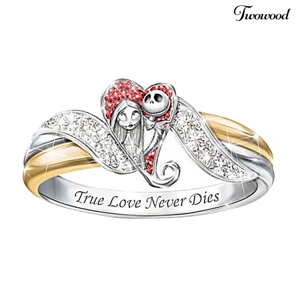 Cincin Berlian Imitasi Bentuk Hati Motif Hantu Bahan Alloy Untuk Wanita