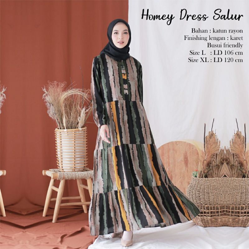 Gamis Homey Dress Salur Azura// Katun Rayon Premium// L &XL