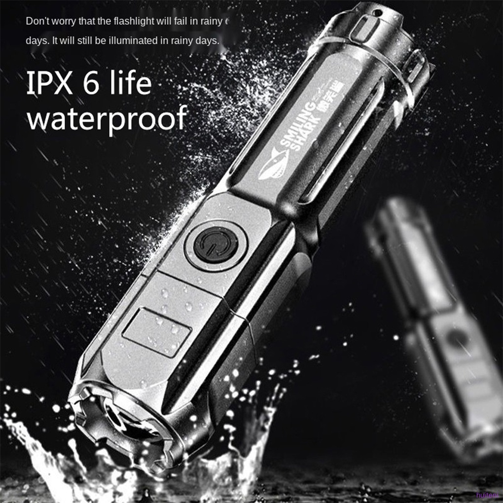 Flashlight High Brightness Focusing Flashlight Waterproof USB Charging Torch Waterproof Plastic Torch huiteni.id