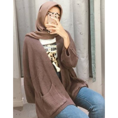 LOOCY CARDY Cardigan Rajut Oversized dan Normal Size - Kardigan Polos Wanita  Bahan Rajut